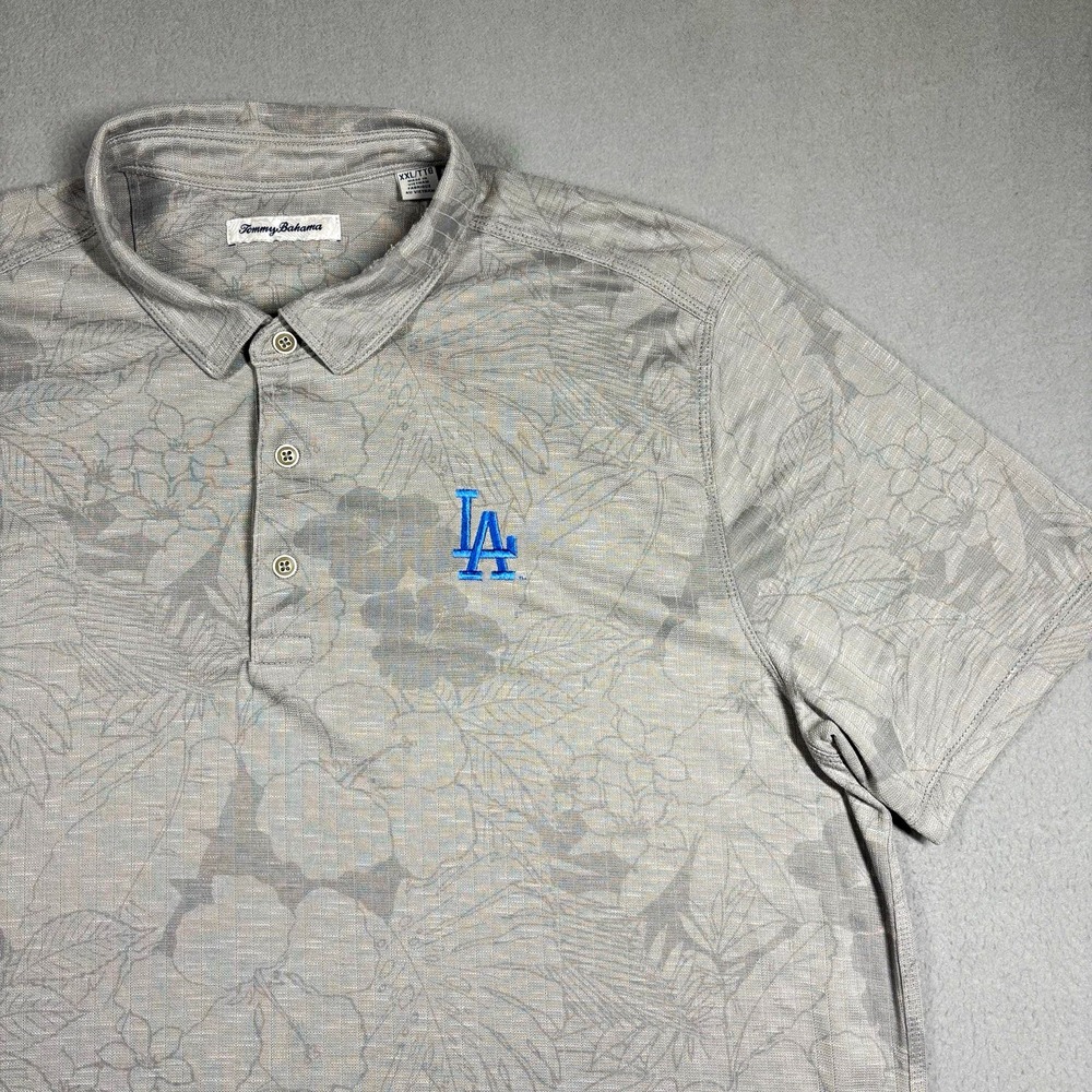 Tommy Bahama Los Angeles Dodgers Gray Floral Logo Polo Shirt Men’s XXL